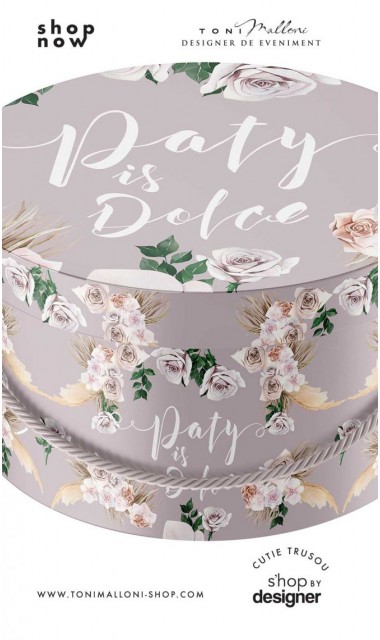 Cutie rotunda mucava personalizata grafic cu trandafiri pattern lila mov modern 2